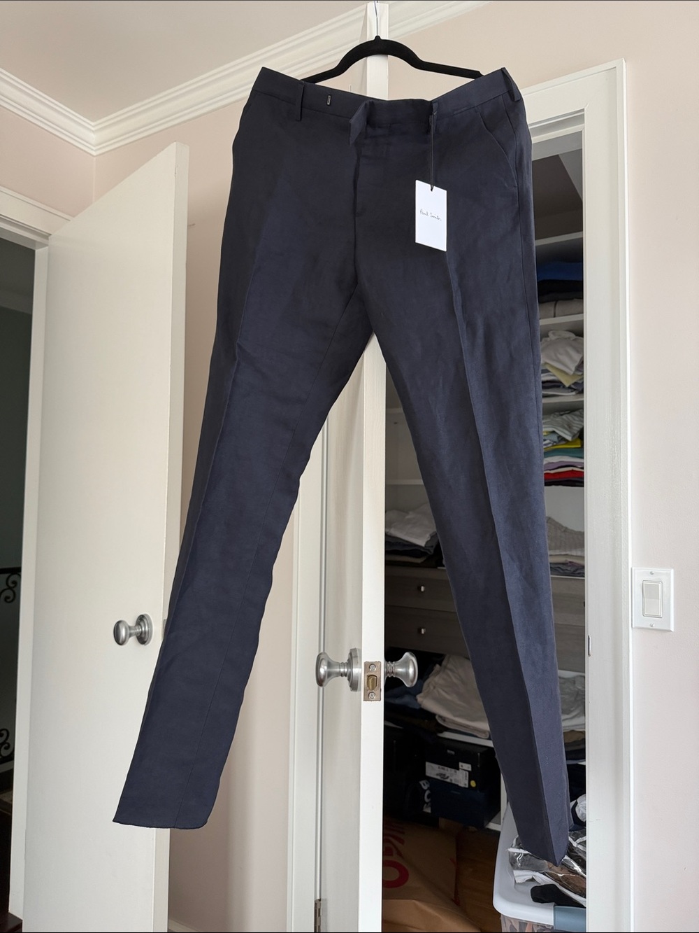 Paul Smith Navy Slim Fit Trouser Linen Viscose Woven Pants Men Size:34